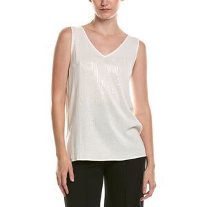 Anne Klein Womens  Sequins V-Neck Tank, White